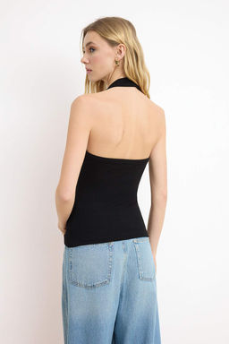 Siyah Fitted/Vucuda Oturan Boyundan Baglamal? Crop Yumusak Orme Atlet TWOSS26AL00016 - Trendyolmilla фото 4