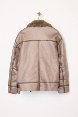 Vizon Regular Kal?p Yakas? Kemer Detayl? Peluslu Suet Biker Ceket Mont TWOAW25MO00011 - Trendyolmilla фото 10