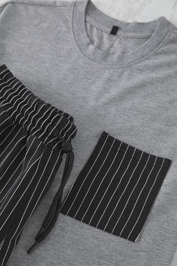 TRENDYOL MAN Bej- Haki Regular Fit Cizgili Orme Sortlu Pijama Tak?m? TMNSS25PT00036 - Trendyolmilla фото 6