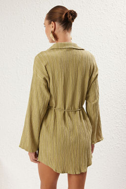 TRENDYOLMILLA Ekru Mini Dokuma Puskullu Flaml? Pamuk Plaj Elbisesi TBESS25EL00011  фото 15