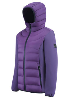 Куртка женская гибридная стёганая с капюшоном с графеновой подкладкой фиолетового цвета 9630_1F