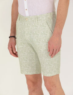 Haki Slim Fit Beli Lastikli Desenli Bermuda _ort