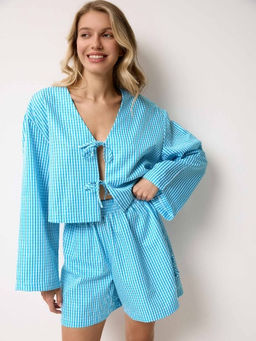 MY Рубашка домашняя укороч.на завязках (клетка) Р223  фото 4