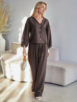 Брюки палаццо с защипами из плотного лиоцелла - Vilatte фото 5