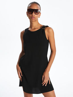 Bisiklet Yaka Dokulu A Kesim Mini Elbise