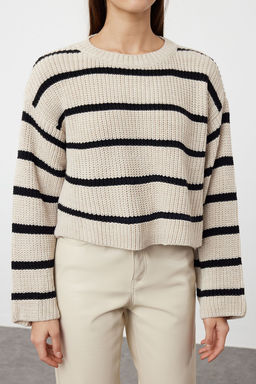 Krem Crop Genis Kal?p Basic Cizgili Triko Kazak TWOAW23KZ00390