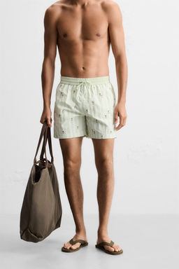 EMBROIDERED MID-LENGTH SWIMMING TRUNKS - Zara фото 3