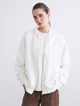 Kap??onlu Oversize Kad?n Fermuarl? Sweatshirt