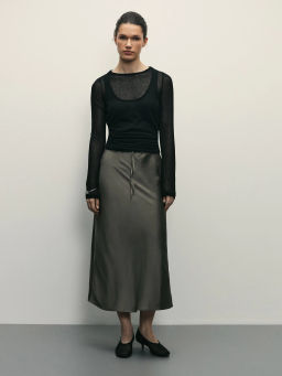 Сатиновая юбка миди с поясом на кулиске / Zarina