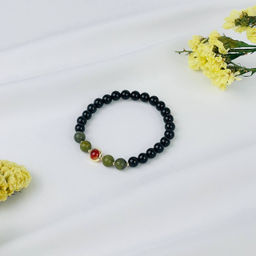 Браслет из черного Агата, Змеевика и Сардоникса 17 см