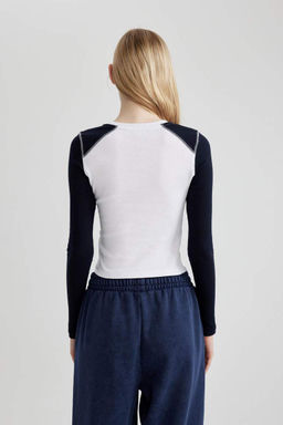 Кружевная футболка с длинными рукавами и круглым вырезом в рубчик с принтом - Defacto фото 9