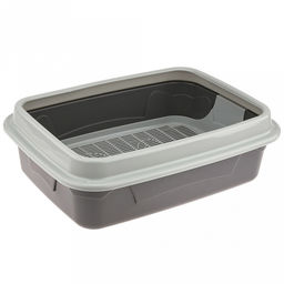 Лоток-туалет для кошек 44,7х33,4х14,7см, полипропилен, с сеткой, с ботиком, темно-серый/серый (Россия)