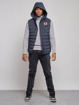 Жилетка мужская утепленная с капюшоном темно-синего цвета 886TS - YUNDA фото 6