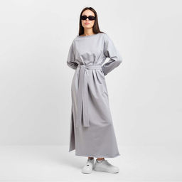 Платье женское миди с разрезом MIST, серое, размер 46-48 (L-XL)