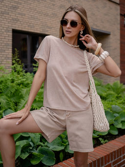 прозрачная Футболка паутинка ,бежевая