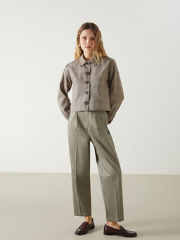 G?mlek Yaka Ekose Kad?n Ceket