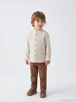 Hakim Yaka Keten Kar???ml? Erkek Bebek G?mlek ve Pantolon