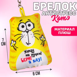 Брелок-антистресс Хочу на ручки!, кот, 6х7 см