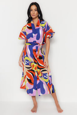 Soyut Desenli Maxi Dokuma %100 Pamuklu Plaj Kimono&Kaftan TBESS23KM00036