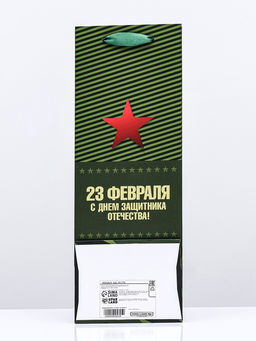 Цена за 2 шт. Пакет ламинированный под бутылку «23 Февраля»,13×36×10 см