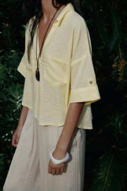 CROPPED LINEN BLEND SHIRT - Zara фото 4