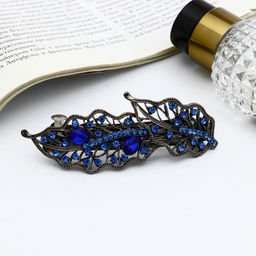 Заколка - автомат для волос «Мэриан», листики, 9 см, синяя