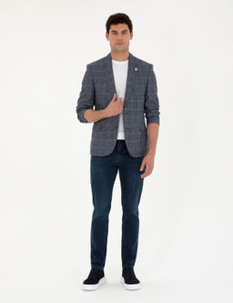 Lacivert Slim Fit Y_n Keten Kar___ml_ Ceket