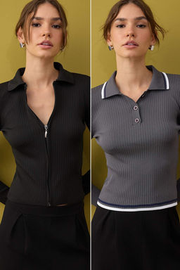 Kahverengi-K?rm?z? 2li Basic K?sa/Crop Ikili Paket Triko H?rka-Kazak TWOAW26KZ00116 - Trendyolmilla фото 20