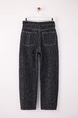 Siyah Dokulu Kumas Yuksek Bel Barrel Baggy Jeans TWOSS26JE00057