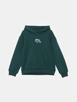 Kap??onlu Bask?l? Kal?n Erkek ?ocuk Sweatshirt
