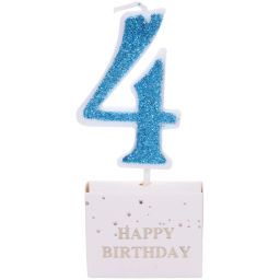 Цена за 10 шт. Свеча для торта Цифра Иллюзия "4" 9.5 см, голубой
