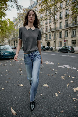 JUMPER WITH SHORT SLEEVE POLO COLLAR AND LACE TRIM