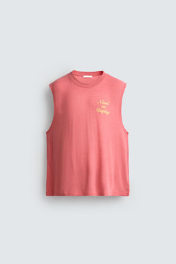 CAMISETA TANK RELAXED FIT TEXTOS ESTAMPADOS / Rosa fl?or
