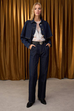 Ozel Koleksiyon Koyu Mavi Dikis Detayl? Yuksek Bel Wide Leg Jeans TWOAW26JE00002 - Trendyolmilla фото 3