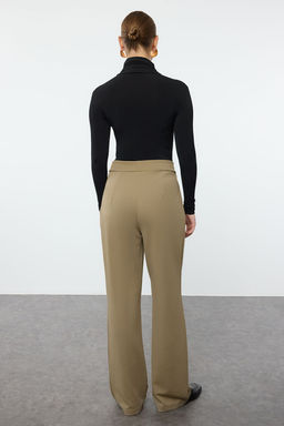 Koyu Haki C?rt C?rt Kapamal? Yuksek Bel Pileli Wide Leg/Genis Kesim Pantolon TWOAW24PL00177