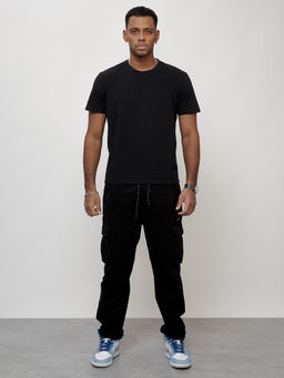 Джинсы карго мужские с накладными карманами черного цвета 2421Ch