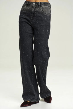 Джинсы Straight со стразами Black