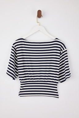 Lacivert Cizgili Regular/Normal Kal?p Asimetrik Yaka Yumusak Orme Bluz TWOSS26BZ00097