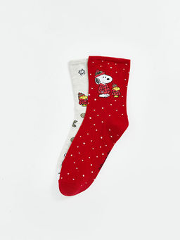 Y?lba?? Temal? Snoopy Bask?l? Kad?n Soket ?orap 2li Paket