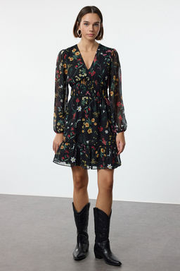 TRENDYOLMILLA Cok Renkli Gipe Detayl? Etegi Volanl? Astarl? Sifon Dokuma Elbise TWOAW24EL00485  фото 2