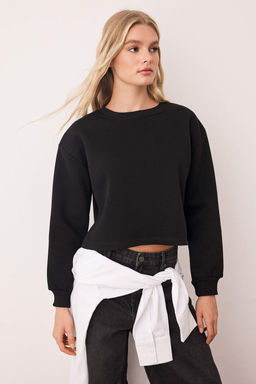 Ekru Kal?n Ici Polarl? Bisiklet Yaka Crop Orme Sweatshirt TWOAW26SW00093 - Trendyolmilla фото 5