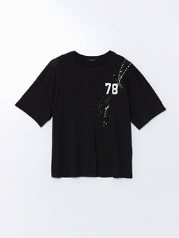 Bisiklet Yaka K?sa Kollu Bask?l? Penye Erkek Ti??rt