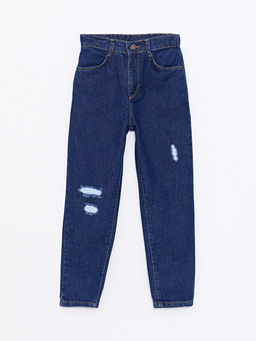 Beli Lastikli Y?rt?k Detayl? K?z ?ocuk Mom Jean Pantolon