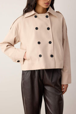 Bej Kruvaze Oversize K?sa Trenckot TWOAW26TR00020 - Trendyolmilla фото 3