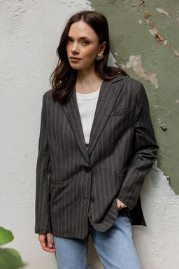 Antrasit Kahverengi Cizgili Oversize Blazer Ceket TWOAW26BC00024
