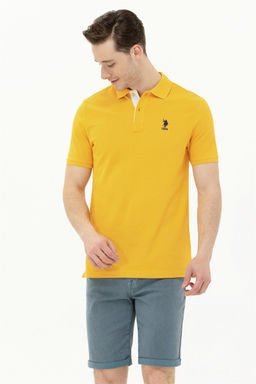 Мужская желтая базовая футболка с воротником поло