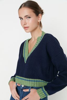 Lacivert Crop Kolej Temal? Triko Kazak TWOAW22KZ1492