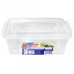 Контейнер для продуктов пластмассовый 1л, 20,5х14,5х7см, прямоугольный, 2 защелки, прозрачный (Россия)