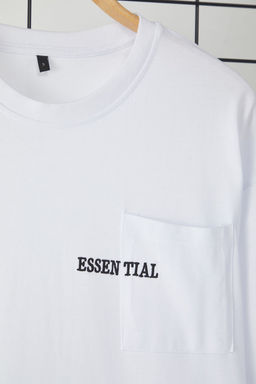 TRENDYOL MAN Beyaz Oversize/Genis Kesim %100 Pamuklu Cepli Nak?sl? T-Shirt TMNSS25TS00120 - Trendyolmilla фото 4