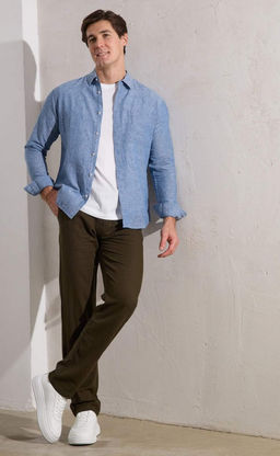 Рубашка д/р лен TF311-0460 d.blue